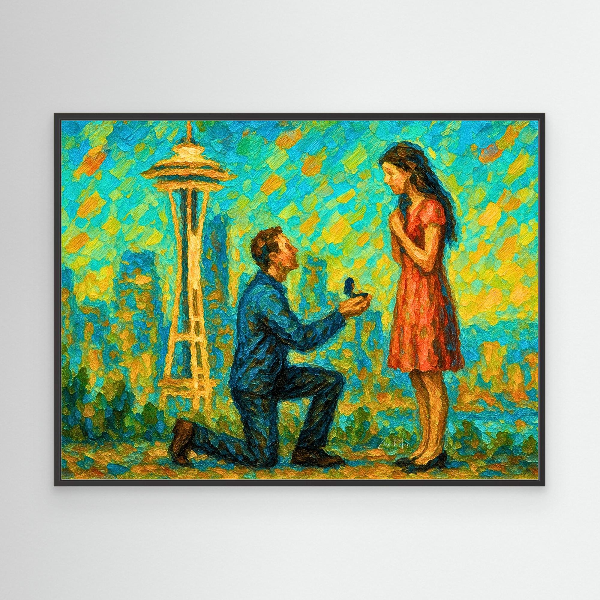 Seattle Proposal Framed Canvas Print