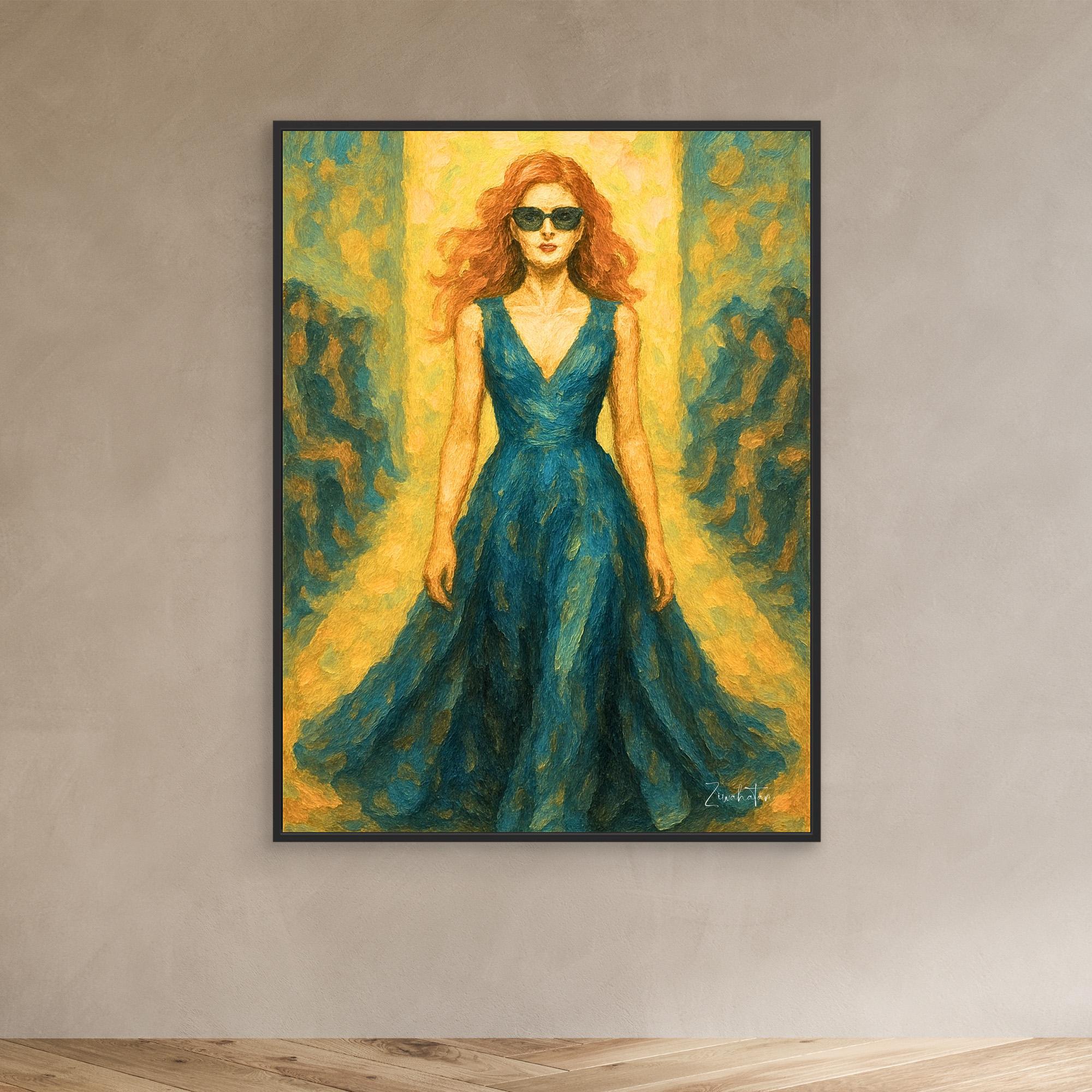 Red in Blue Framed Canvas Print