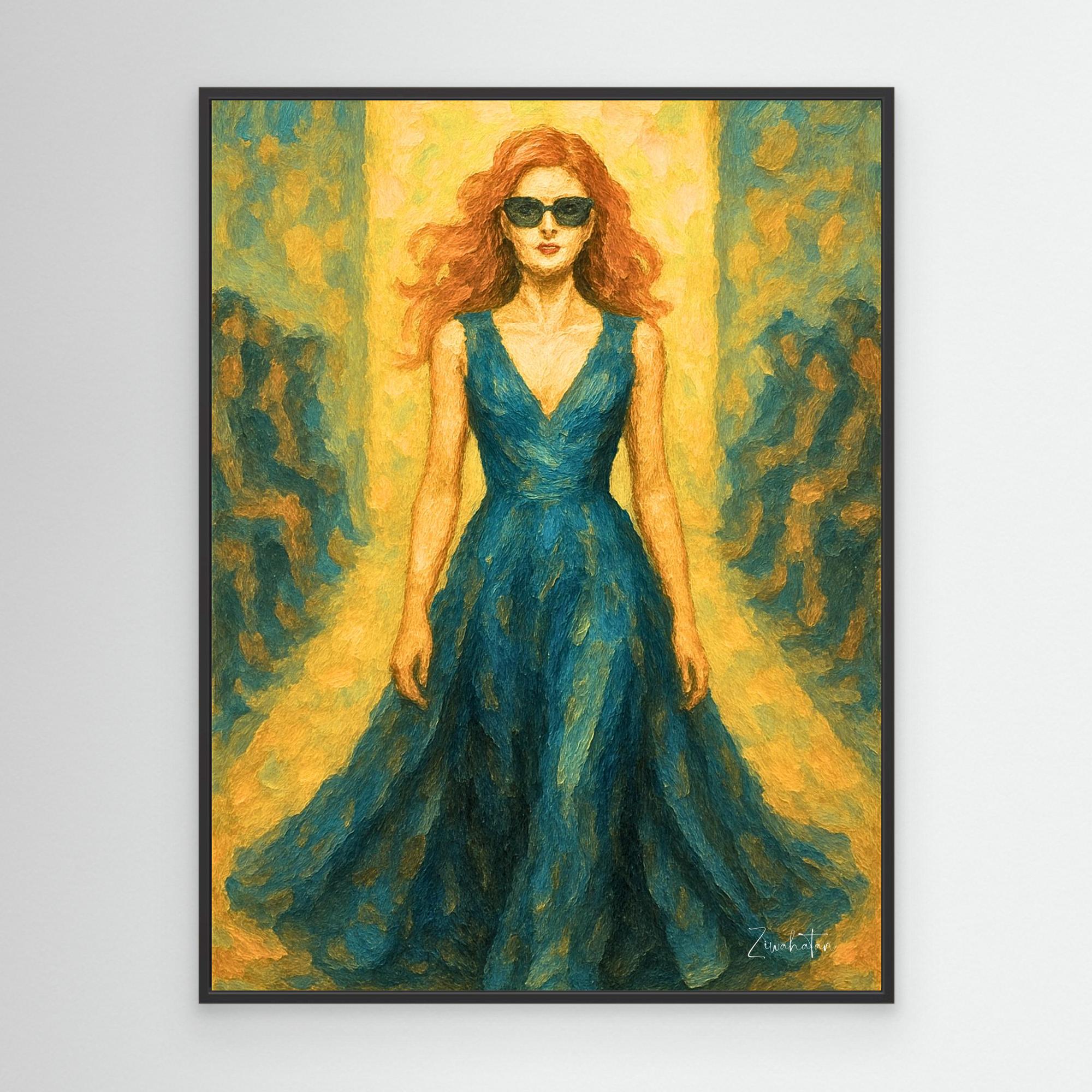 Red in Blue Framed Canvas Print