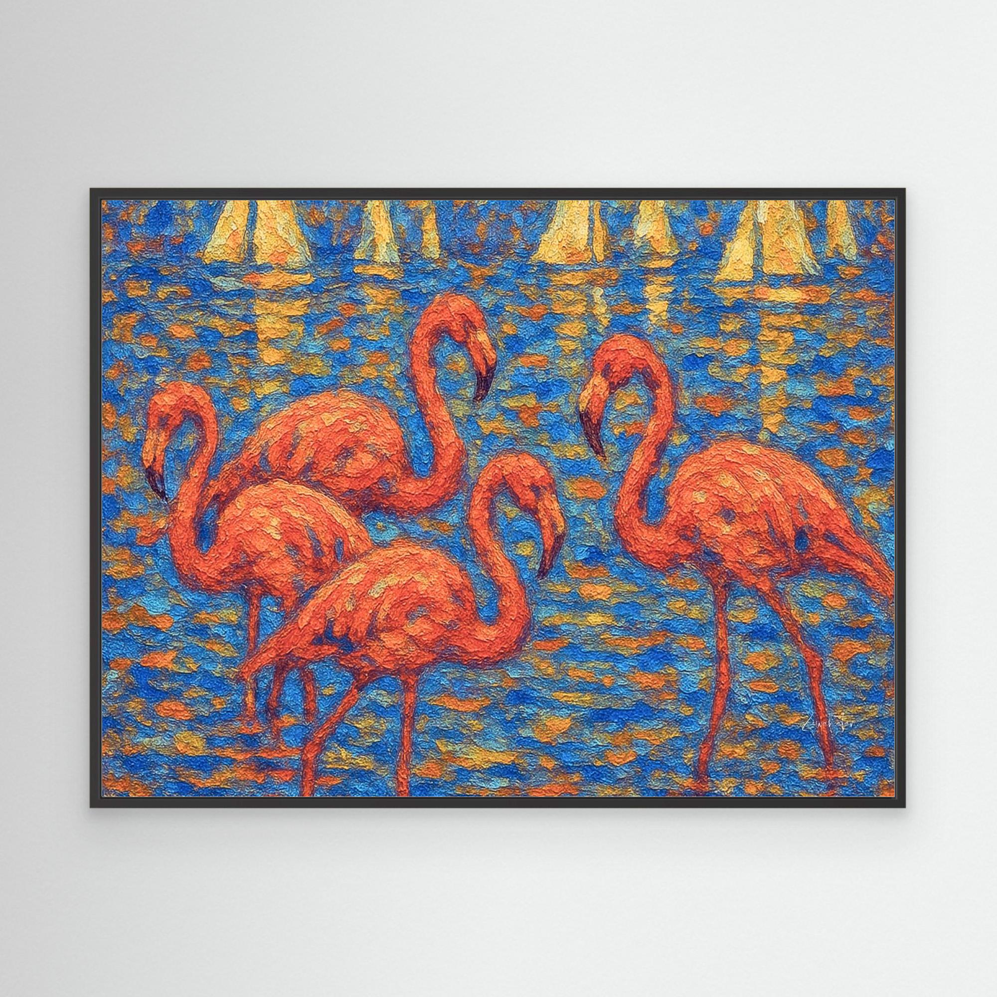 Flamingo Sailing Framed Canvas Print