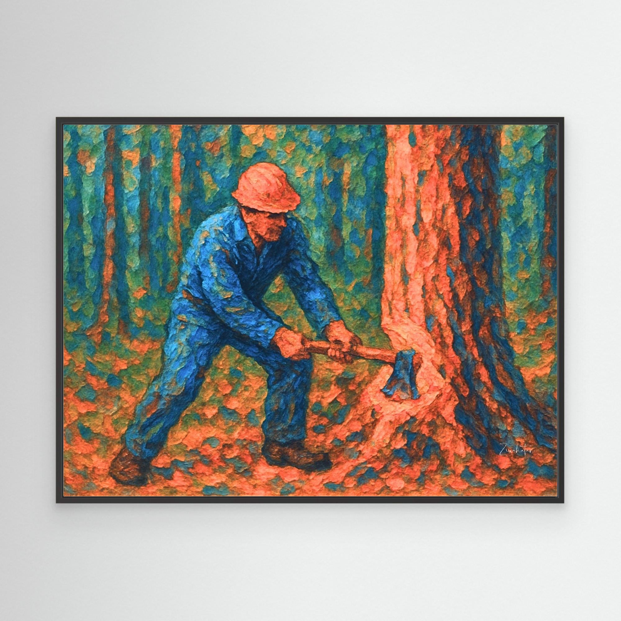 Lumberjacking Framed Canvas Print
