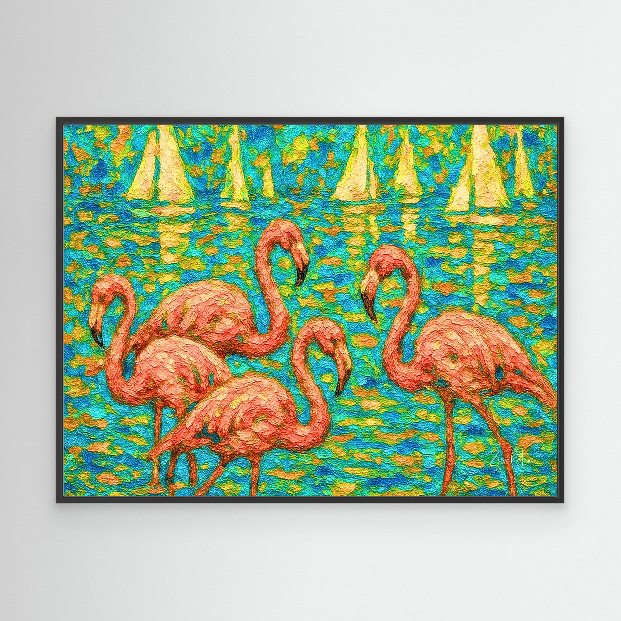 Flamingo Sailing Framed Canvas Print