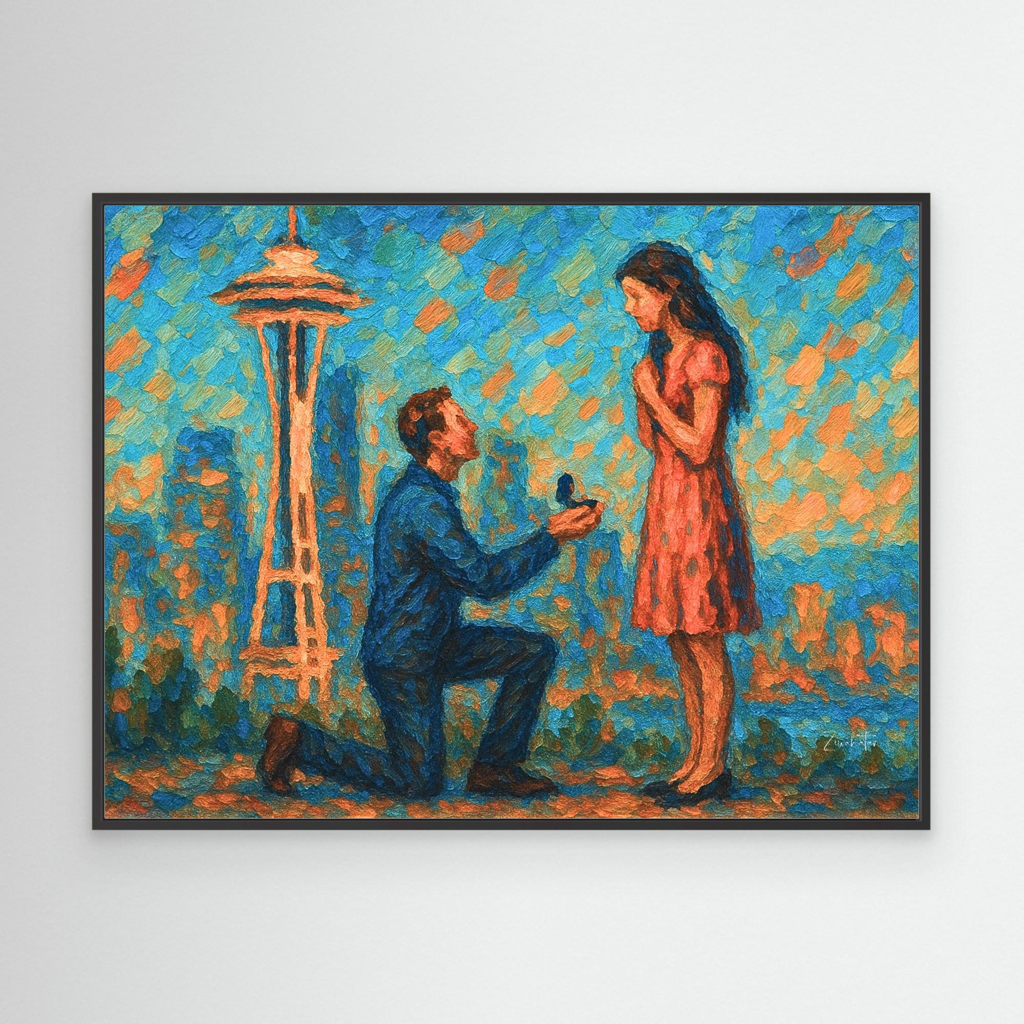 Seattle Proposal Framed Canvas Print